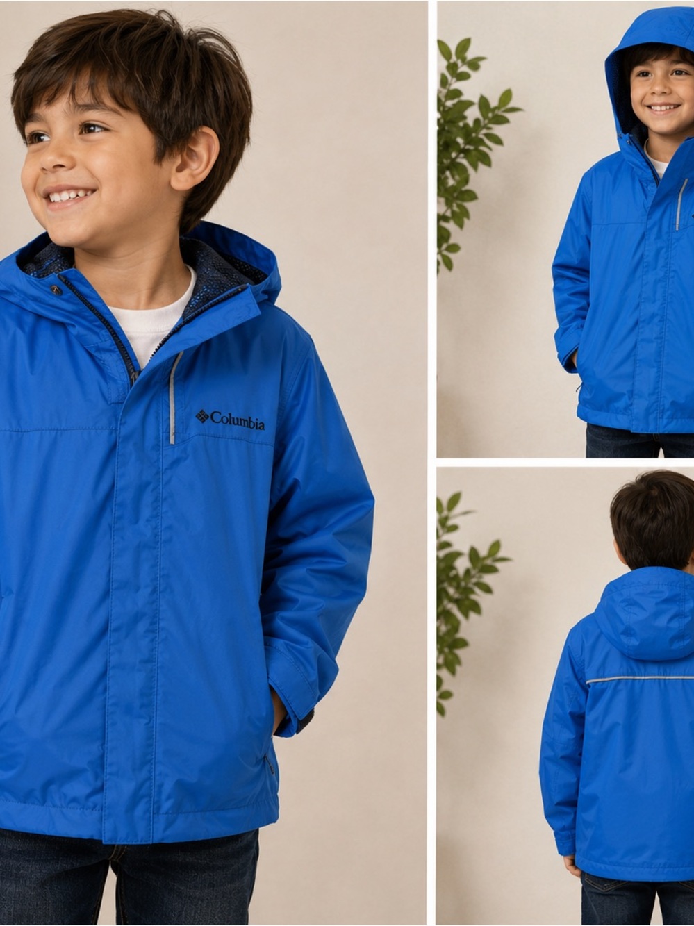 Columbia Boys Blue Hooded Rain Jacket Mesh Lined Size S 8
